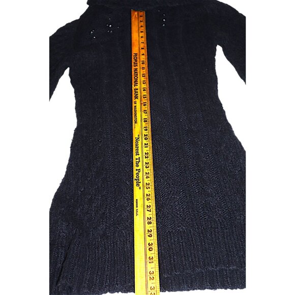 Free People Black Cable Knit Turtleneck L Sweater Dress Boho Cozy - Picture 8 of 9